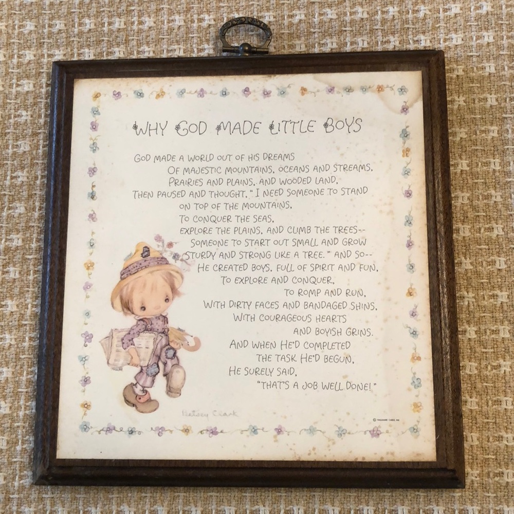 1976 Vintage Hallmark Betsy Clark Why God Made Little Boys plaque
